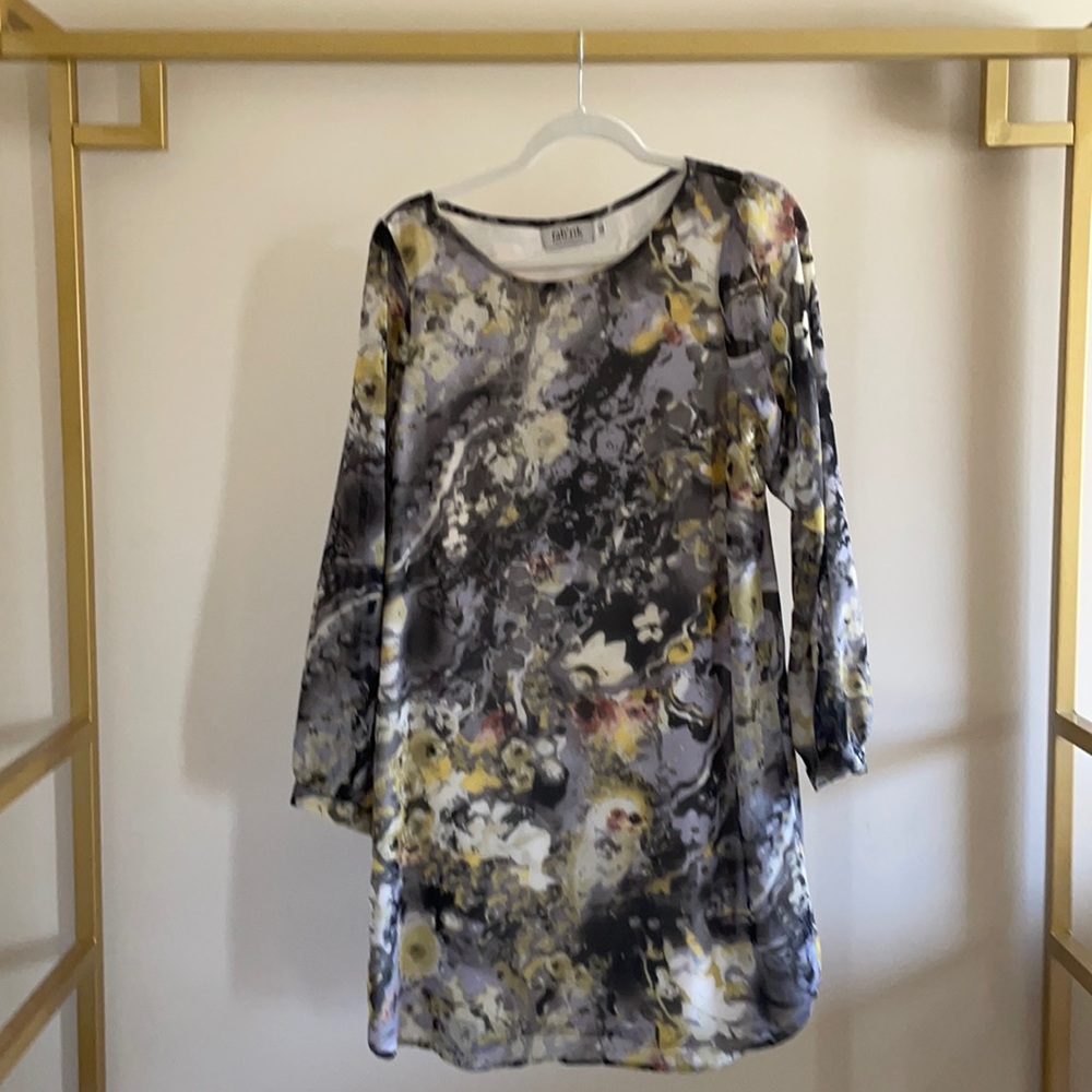 Fab’rik Gray and Yellow Long Sleeve Shift Dress - Size L